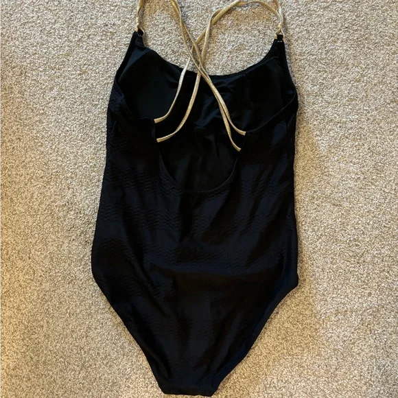 Aerie black one piece women’s swim suit with gold straps - Picture 2 of 2